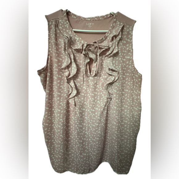 LOFT Tops - LOFT Women's Sleeveless Ruffle Mixed Media Key Hole Light Mauve Top XL